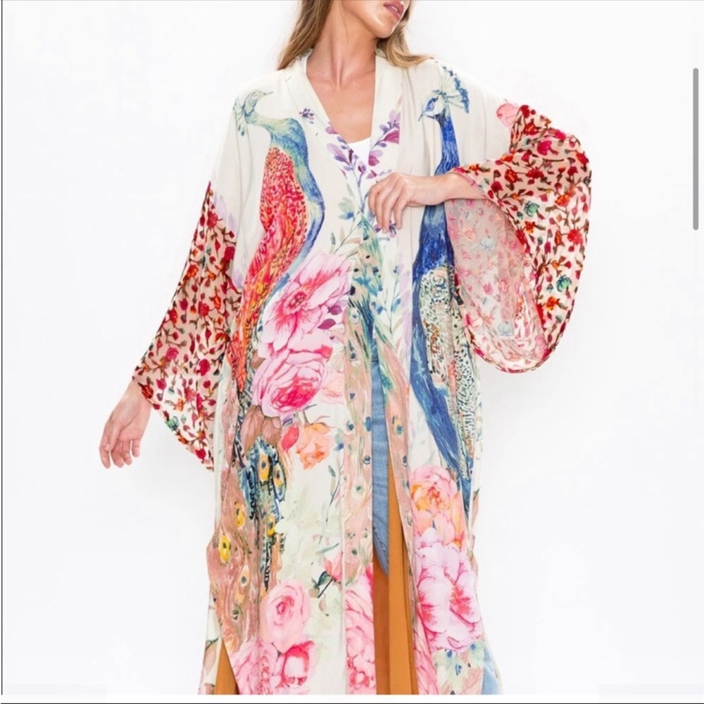 #115 New! Peacock Boho Burnout Kimono Duster Robe - Picture 6 of 11
